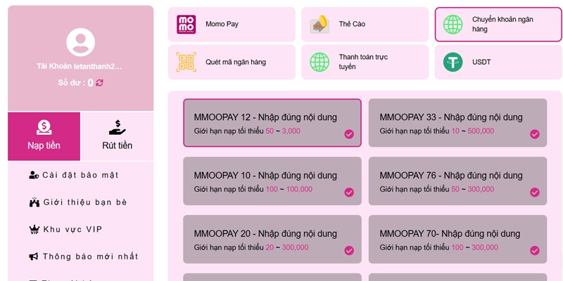 Bí Quyết Nạp Tiền MMOO An Toàn Và Tiết Kiệm Thời Gian 8 Nạp tiền MMOO qua phương thức chuyển khoản ngân hàng