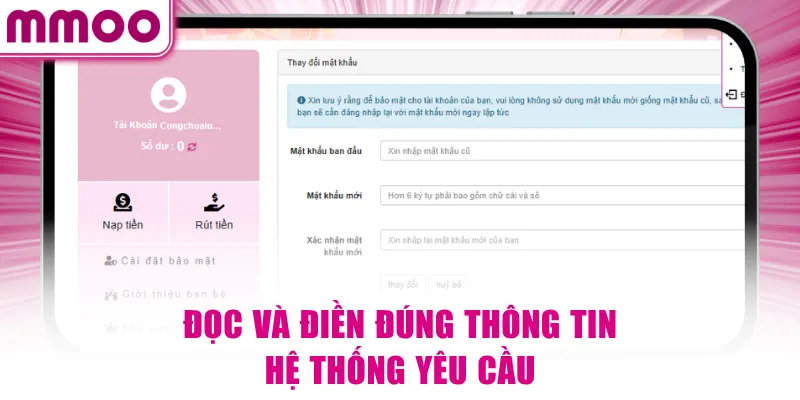 Đọc và điền đúng thông tin hệ thống MMOO yêu cầu